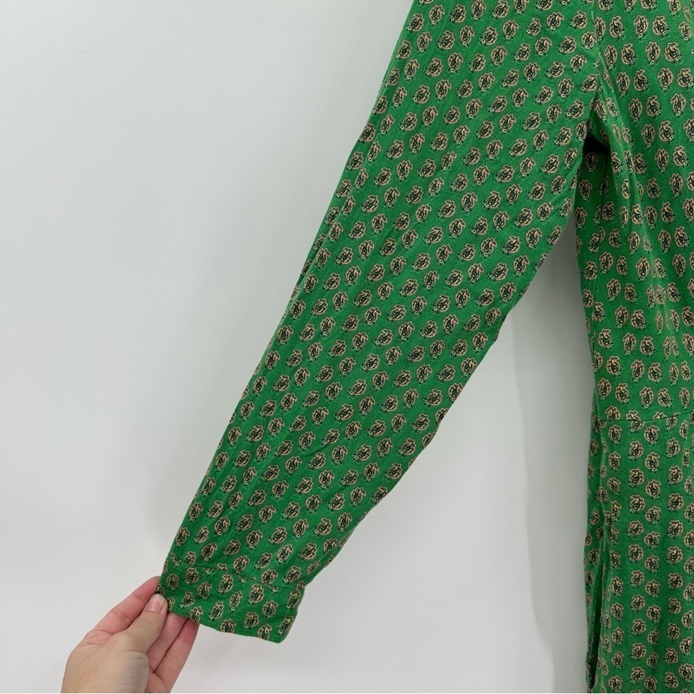 SCOTCH & SODA Size L Tie Front Jumpsuit Kelly Green Paisley Bamboo Beach Romper - Picture 9 of 10